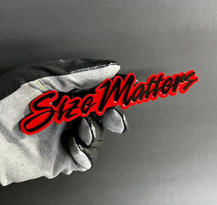 1x «SIZE MATTERS» Custom Text 3D Acrylic Car Emblem Badge Multicolor Laser Cut