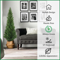 5ft Outdoor Artificial Cedar Topiary Trees in Pots – Set of 2
