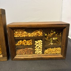 2 x Vintage 6″x8″ Wood Shadowbox w/Grains Flowers Seeds Rustic Kitchen Decor