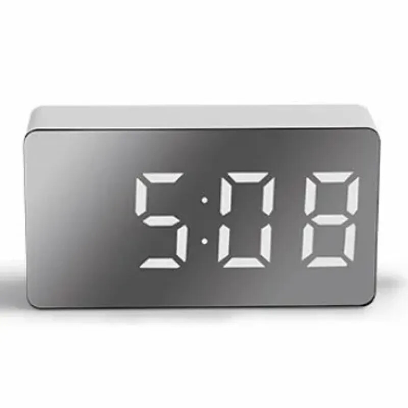 Multifunctional Table Clock Digital Alarm Snooze Mirror Display Time LED Light