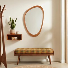 Irregular Wall Mirror 30x19in Solid Wood Frame Tempered Glass Asymmetrical Decor