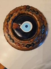 Vintage Wood Turkish hand-carved wood nazarlık Evil Eye Wall Decor Hanger