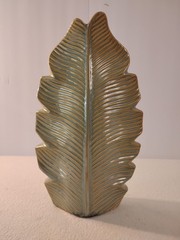 Green Glazed Folium Ceramic Leaf Vase with Unique Leaf Design 11.75″ Tall RARE!