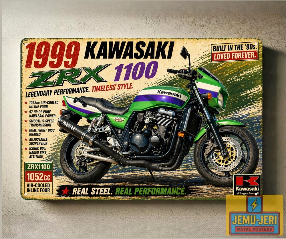 1999 Kawasaki ZRX1100 Motorcycle Metal Poster 30x20cm Sign