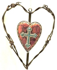 Heart Cross Metal Decor Red & Blue Wall Hanging 6 1/2×8 1/2 Inches New
