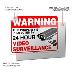 (Set of 6) Warning – 24 HR Video Surveillance Sticker- 3″ x 4″ – Durable Self…