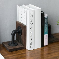 MyGift 2 Piece Set Dark Brown Rustic Wood and Industrial Pipe Desktop Bookends