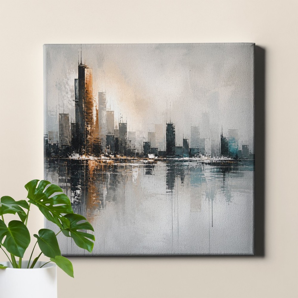 Abstract skyline reflection copper teal Wall Art cityscape mirror water effect