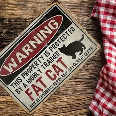 8×12 Metal Warning Sign: Property Protected By Fat Cat