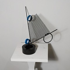 Mark R English Abstract Metal Sculpture Black Base w/ Blue Rings (Blue Orbit )