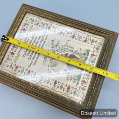 Vintage Embroidered Jewelry Box Mirror Compartments Gold Medium Floral Sampler