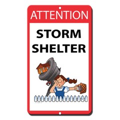Attention Storm Shelter Novelty Funny Metal Sign 8 in x 12 in