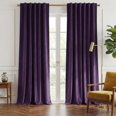 Purple Room Darkening Velvet Curtains, 84 inch Long, Living Room Back Tab & Rod