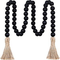 39In Wood Bead Garland Farmhouse with Tassels,Versatile Prayer Beads Boho Chic W