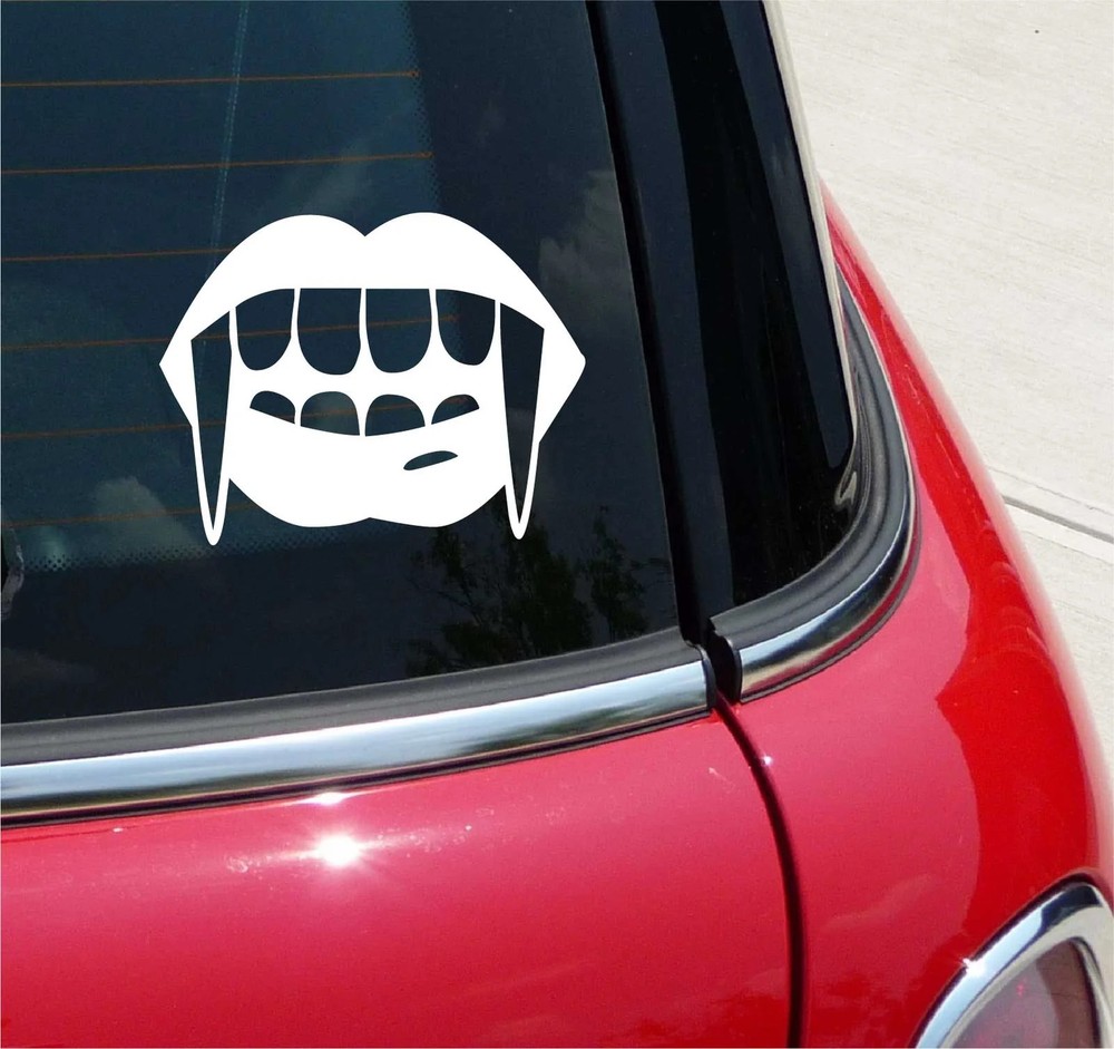 VAMPIRE FANGS GIRL WOMAN HALLOWEEN GRAPHIC DECAL STICKER ART CAR WALL