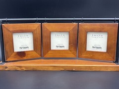 Pier 1 Imports Triple 3×3 Photo Black Metal & Hanging Wood Frames Arched Curved