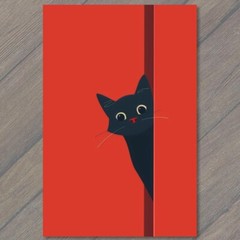 Art Print Black Cat Yellow Eyes Pet Red Background Painting Cute Fun Feline