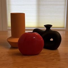 3-Piece Ceramic Vase Set Matte Finish Decorative Freestanding Red Black Orange