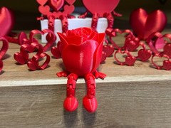 3D Printed Sitting Rose Articulated Legs Red Eternal Flower Desk Toy Decor Gift