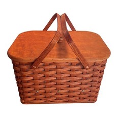 Amish Picnic Basket Medium Size With Solid Oak Lid and Swinging Handles