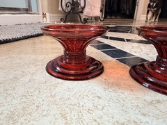 Bath & Body Works BBW Ruby Red Green Facet Glass Candle Pedestal Holder New