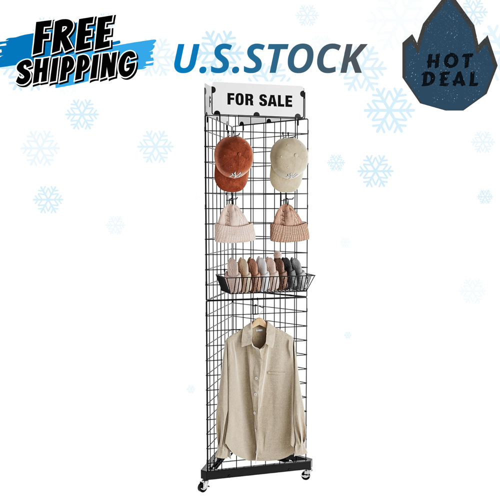 NEW Triangular Grid Wall Panels Display Stand with 24 Hooks Black