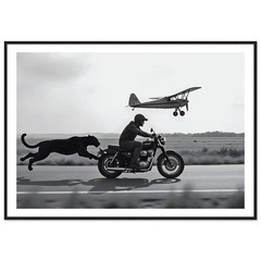 Motorcycle And Panther Adventure Poster B&W Photo Wall Art Print Home Decor
