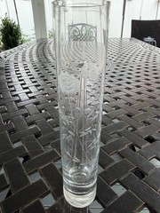 Tall Clear Glass Vase with Etched Rose Design