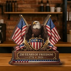 Patriotic Eagle Wooden Block Sign, 250 Years of Freedom 1776–2026, American Flag