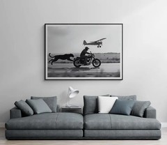 Motorcycle And Panther Adventure Poster B&W Photo Wall Art Print Home Decor