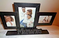 Memories 3 Opening Black Wooden Photo Picture Frame one 4 X 6 & two 3.5 X 2.5 In