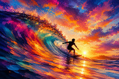 Colorful Surfing Canvas Wall Art Abstract Ocean Wave Sunset Modern Coastal Decor