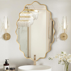 Dorlicecass Oval Wavy Mirror – Irregular Wall Mirror 22″x30″ Gold Asymmetrical A