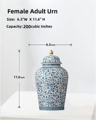 Blue Flowers Urn Adult Ashes – 11.6 Inches 200 Lb Ceramics Decorative Memorial L
