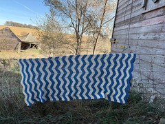 Vintage 70’s Blue and White Stripe Chevron Acrylic yarn Crochet Afghan