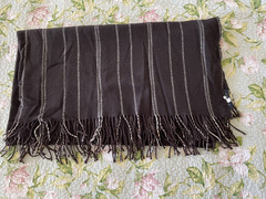 Thomas O’Brien Cashmere Wool Throw Blanket Brown Striped Fringed size 54″x56″