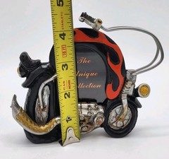 Motorcycle Picture Frame Holds 2 x 3 Photo Resin Unique Collection Harley Flames