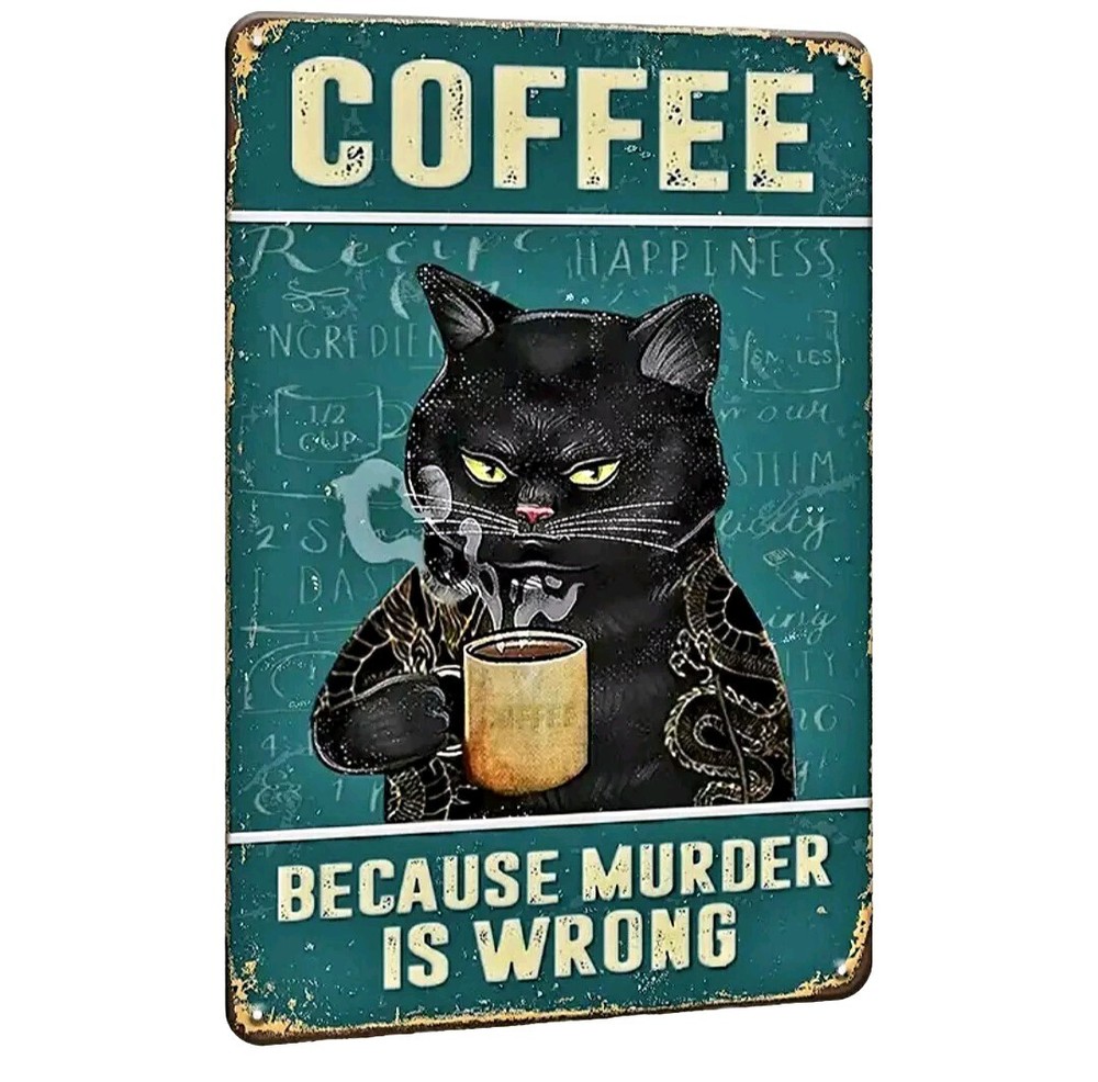 «Vintage Coffee Black Cat Metal Wall Decor Sign 9×11.8″ Retro Kitchen Art»