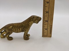 Solid Brass Striped Tiger Animal Statue Figurine Feng Shui 6-1/2″ Length