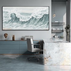 Large Framed Green Giant Waves Abstract Ocean Nature Wall Art Modern Neutral …