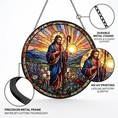 Christian Religious Art Suncatcher, Jesus Good Shepherd Window Hanging, Grandma