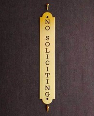 NO SOLICITING VERTICAL DOOR PLATE Engraved in Solid Brass 4.5″ High x .75″ Wide