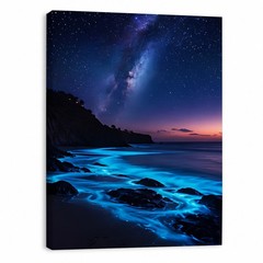 Bioluminescent Beach Milky Way Night Sky Canvas Art Custom Wall Decor Gift Idea