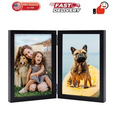 4×6 Double Picture Frame Vertical Wooden Hinged Photo Frame 2 Opening Folding…