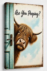 Funny Highland Cow Bathroom Poster – Are You Pooping? Rustic Farmhouse Wall Art
