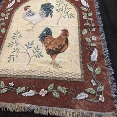 «Le Roost» Rooster & Chicken Fringed Woven Tapestry Afghan/Throw Blanket 48”x68”
