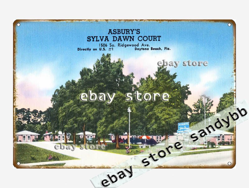 1930-45 Asbury’s Sylva Dawn Court, Daytona Beach, Florida tin sign