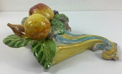 Vtg Italian Ceramic Terra Cotta Cornucopia w/Fruits Wall Hanging Home Decor