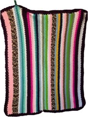 Vintage Handmade Crochet Afghan Striped Blanket 50″ X 36” Retro Grannycore