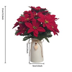 Artificial Red Poinsettia Christmas Flower Arrangement White Vase